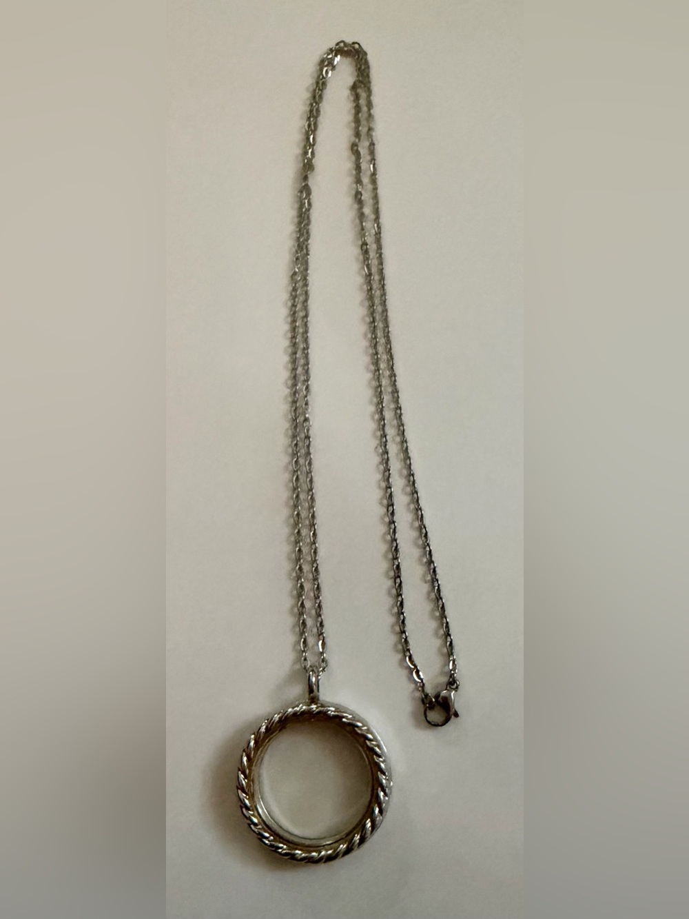 Twisted Rope Circle Locket Pendant Necklace - Silver Tone